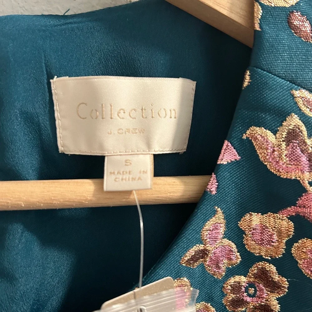 J. Crew Collection Womens Emerald Green Floral Brocade Top Size S $148 - Picture 3 of 7